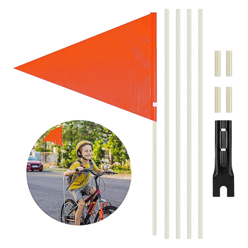 Drapeau de sécurité pour vélo avec mât, réfléchissant, rouge. Drapeau de sécurité pour remorque de vélo. 1