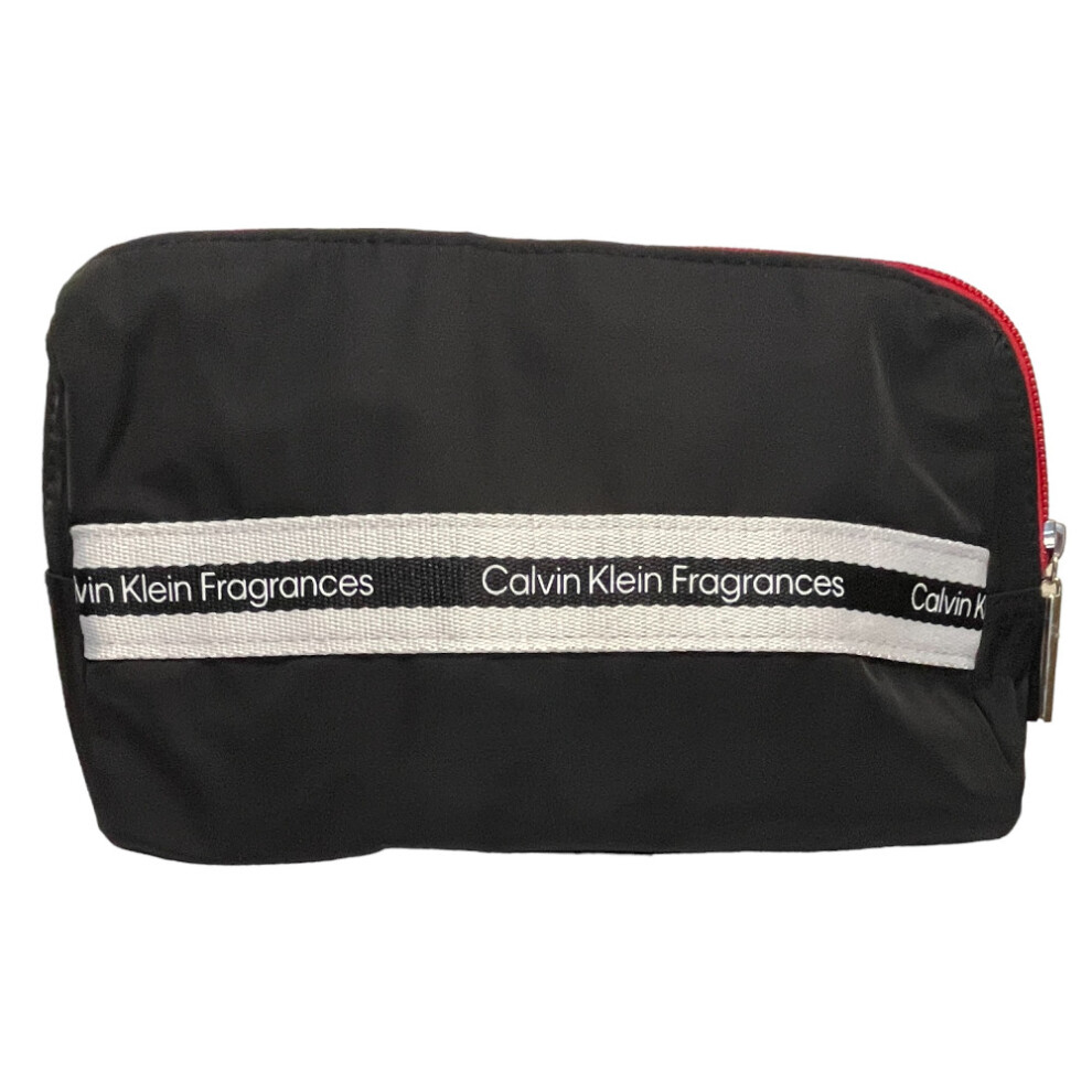 Calvin Klein Womens Cosmetic Bag Black Red Zip