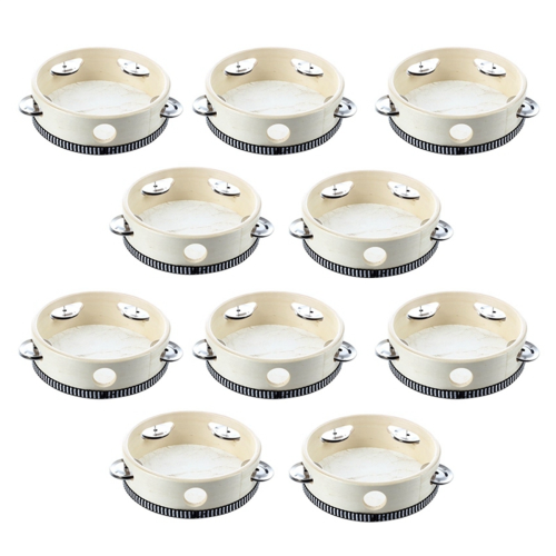 Conjunto de 10 pandeiros musicais redondos para percussão.