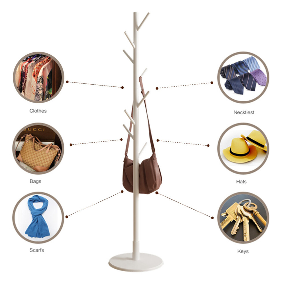 Wooden Hanger Floor Standing Coat Rack Home Furniture Clothes Round Base Rack (White)-image-OPC-PHWSWQG-NEW