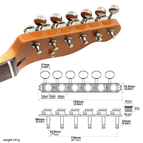 Conjunto de 6 tarraxas de guitarra com trava para canhotos. 1