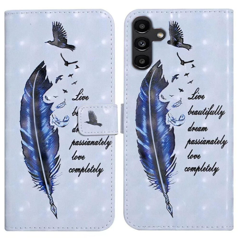 (As The Picture, Feather) For Samsung Galaxy A36 5G Case 3D Creative Pattern Pu Leather Stand Phone Cover Blue 4321647094112