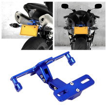 Verstellbarer Kennzeichenhalter aus Aluminiumlegierung für Motorräder mit LED-Licht (Schwarz/Blau)