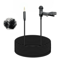 Microfone de lapela de 3,5 mm + capa protetora contra vento para microfone de 1,5 m