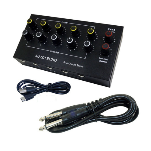 Mixer de áudio portátil de 5 canais com mini extensor de microfone A