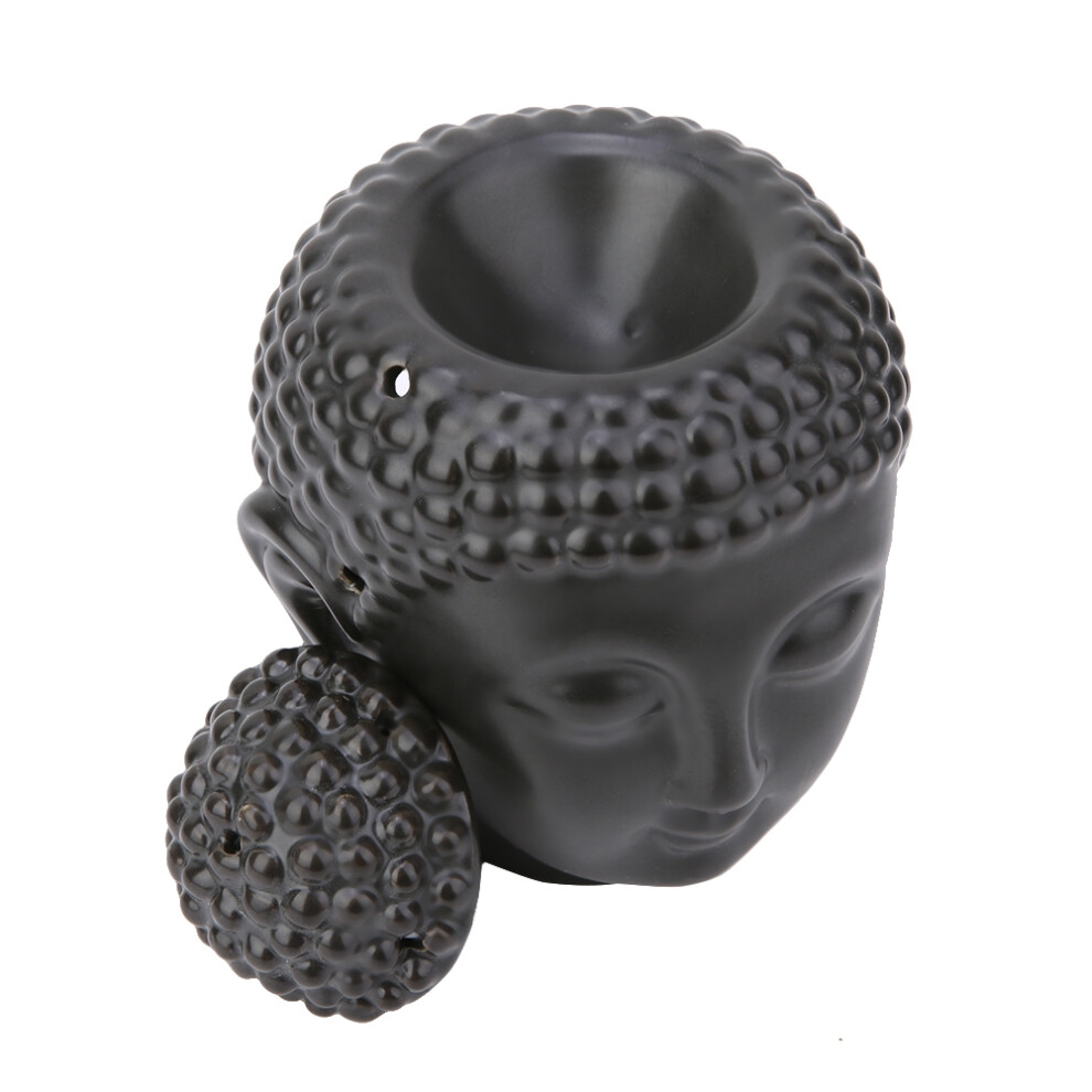 Black Buddha Head Shaped Essential Oil Burner Incense Diffuser Candle Holder