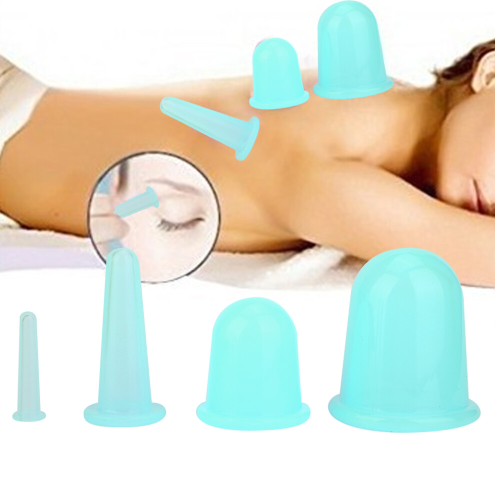 4pcs Vaccum Facial Massager Cupping Cup Face Lifting Firming Care Therapy Treatment (Green)
