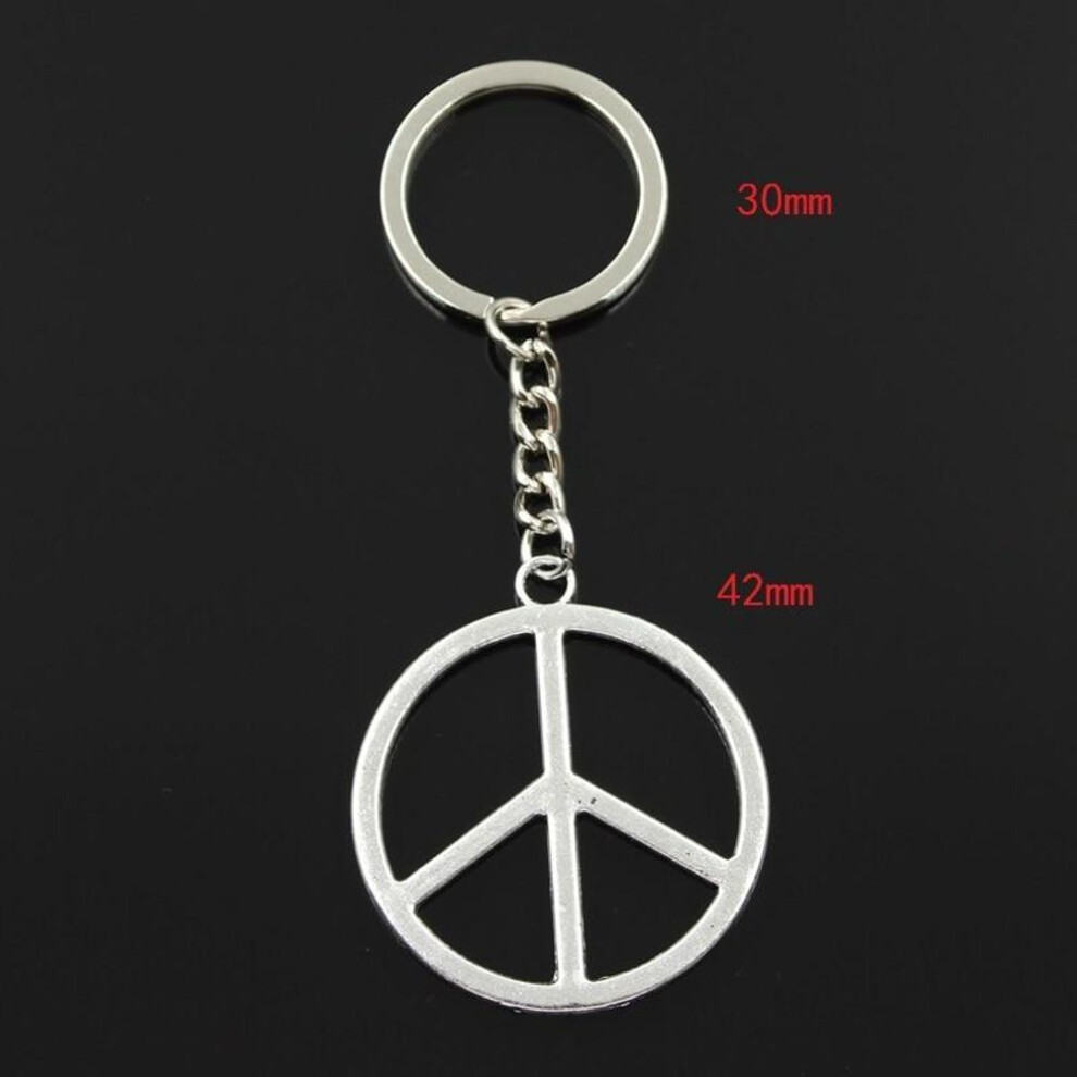 Fashion 30mm Key Ring Metal Key Chain Keychain Jewelry Antique Silver Color Plated Peace Symbol 47x42mm Pendant