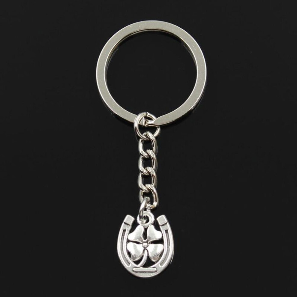 (Other) Fashion 30mm Key Ring Metal Key Chain Keychain Jewelry Antique Bronze Silver Color Plated Horseshoe Lucky Clover 18x15mm Pendant