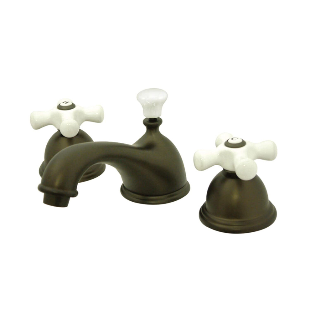 Kingston Brass Ks3965px Restoration Widespread Lavatory Faucet With Porcelain Cross Handle Oil Rubbed Bronze 8-Inch Adjustable Center 663370008771