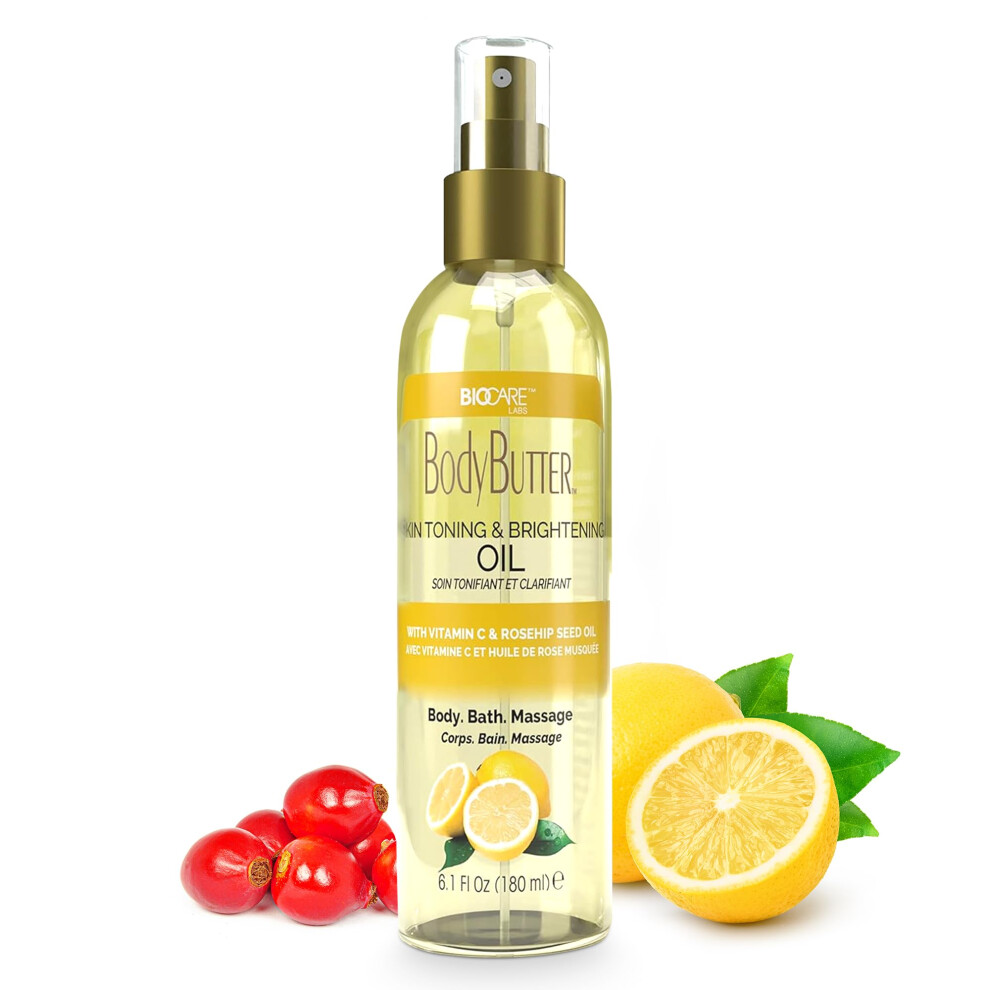 Biocare Skin Toning & Brightening Oil - Infused With Vitamin C Rosehip Seed Oil Vitamin E - Nourishing And Non-Greasy Body Oil For Hydrated Ra