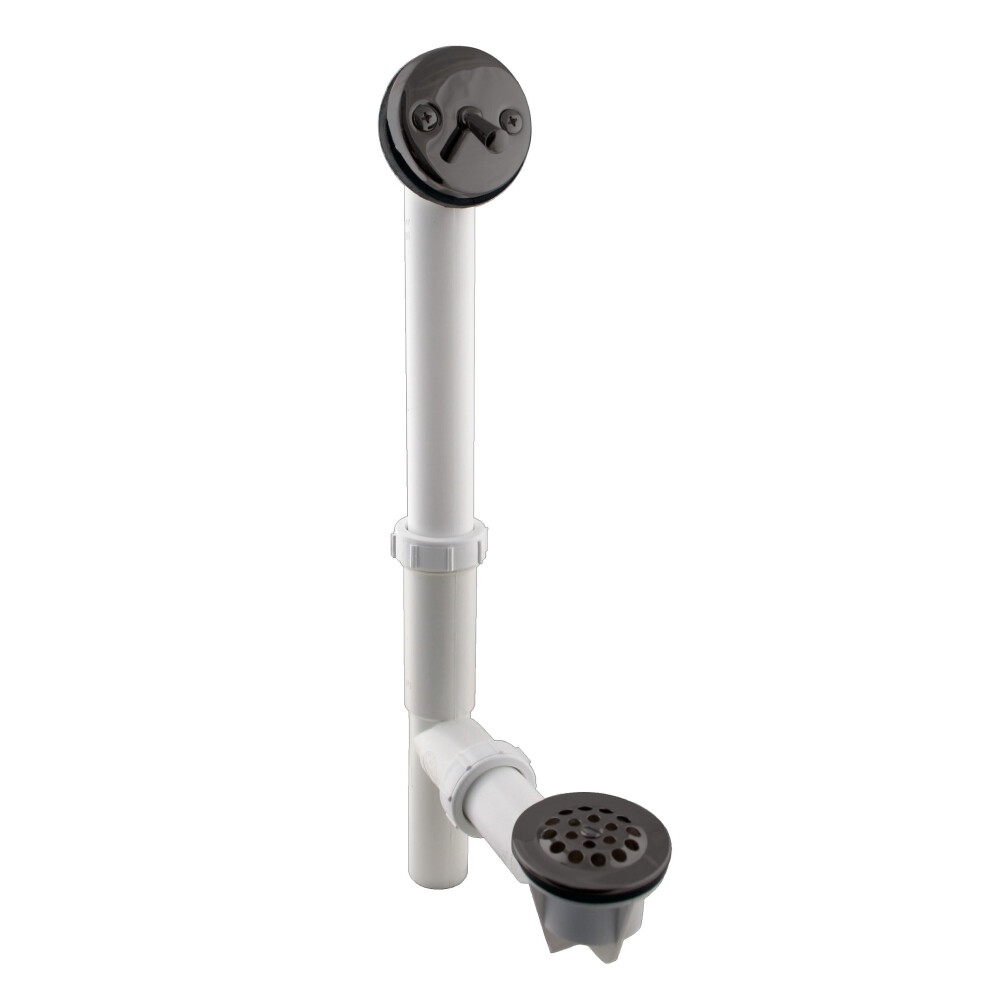 Westbrass 592244-12 14"""" White Poly Tubular Bath Waste & Overflow Assembly With Trip Lever And Strainer Grid Drain Cover Oil Rubbed Bronze 747028683296