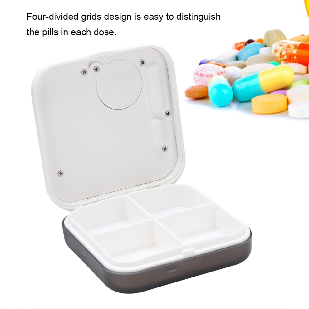 White/Grey 4 Grid Daily Medicine Tablet Pills Storage Box Organizer Case Container With Timer ( Grey)