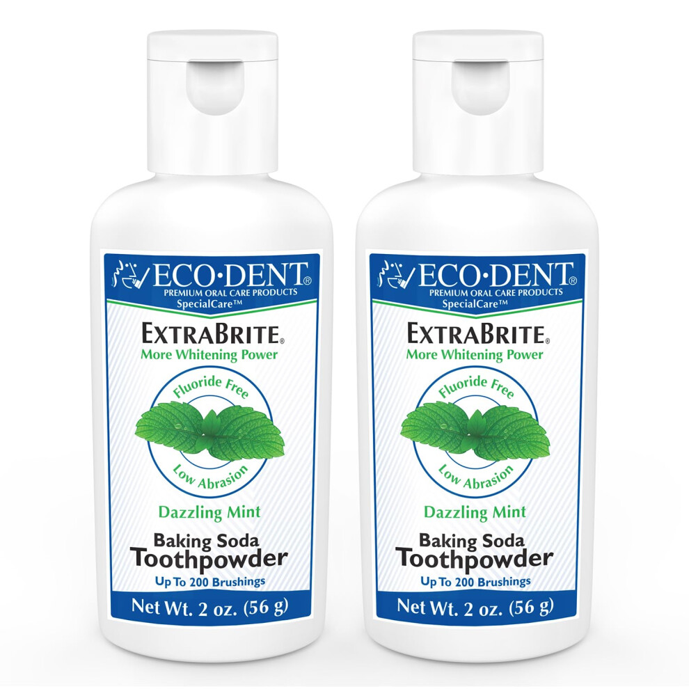 Eco-Dent ExtraBrite Baking Soda Toothpowder Mint - Fluoride-Free Toothpaste Powder SLS-Free Tooth Powder with Oxidizing Calcium Peroxide White