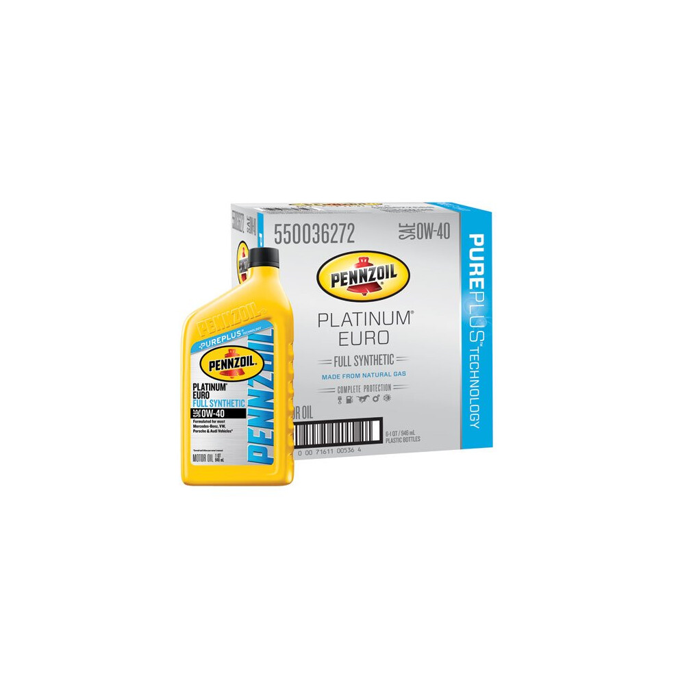 Pennzoil 550036272-6PK Platinum Euro SAE 0W-40 Full Synthetic Motor Oil - 1 Quart (Case of 6)