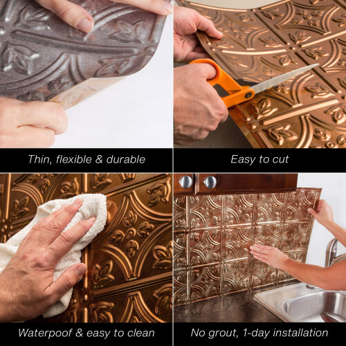 FASDE estilo tradicional/padro 10 painel decorativo backsplash de vinil em bronze polido com leo (amostra de 6 x 6 polegadas) 1