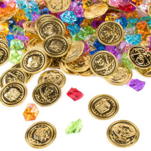 Super Z Outlet Pirate Plastic Gold Colored Coins Treasure et Pirate Gems Bijoux Playset Activity Piece Pack Party Favor Favel Decorations (120 pi