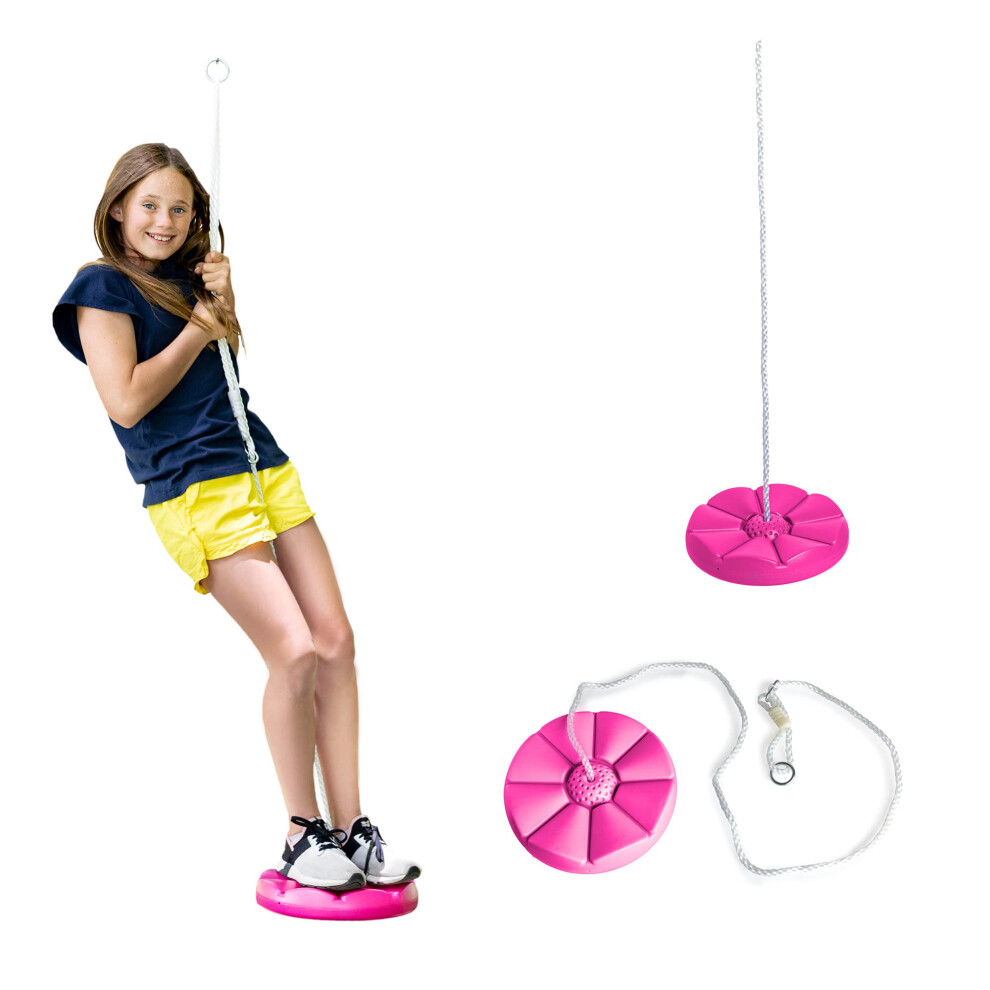 Squirrel Products Heavy Duty Pink Disc Tree Swing with Rope for Outdoor Play - Easy DIY Addition to Playset or Tree