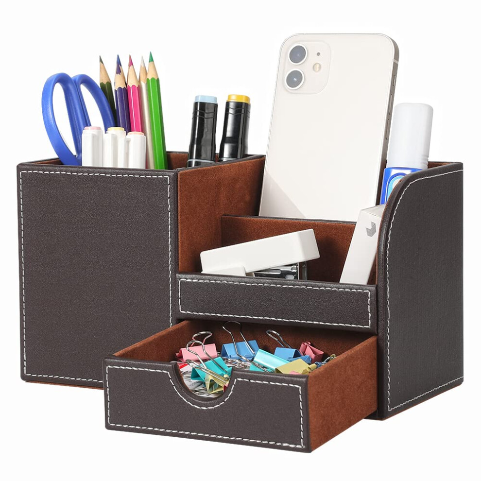 KINGFOM Desk Organizer Office Supplies Caddy Pu Leather Multi-function Storage Box Pen/Pencil Cell phone  Business Name Cards Remote Control Hold-image-OPC-PHWT9ZQ-NEW
