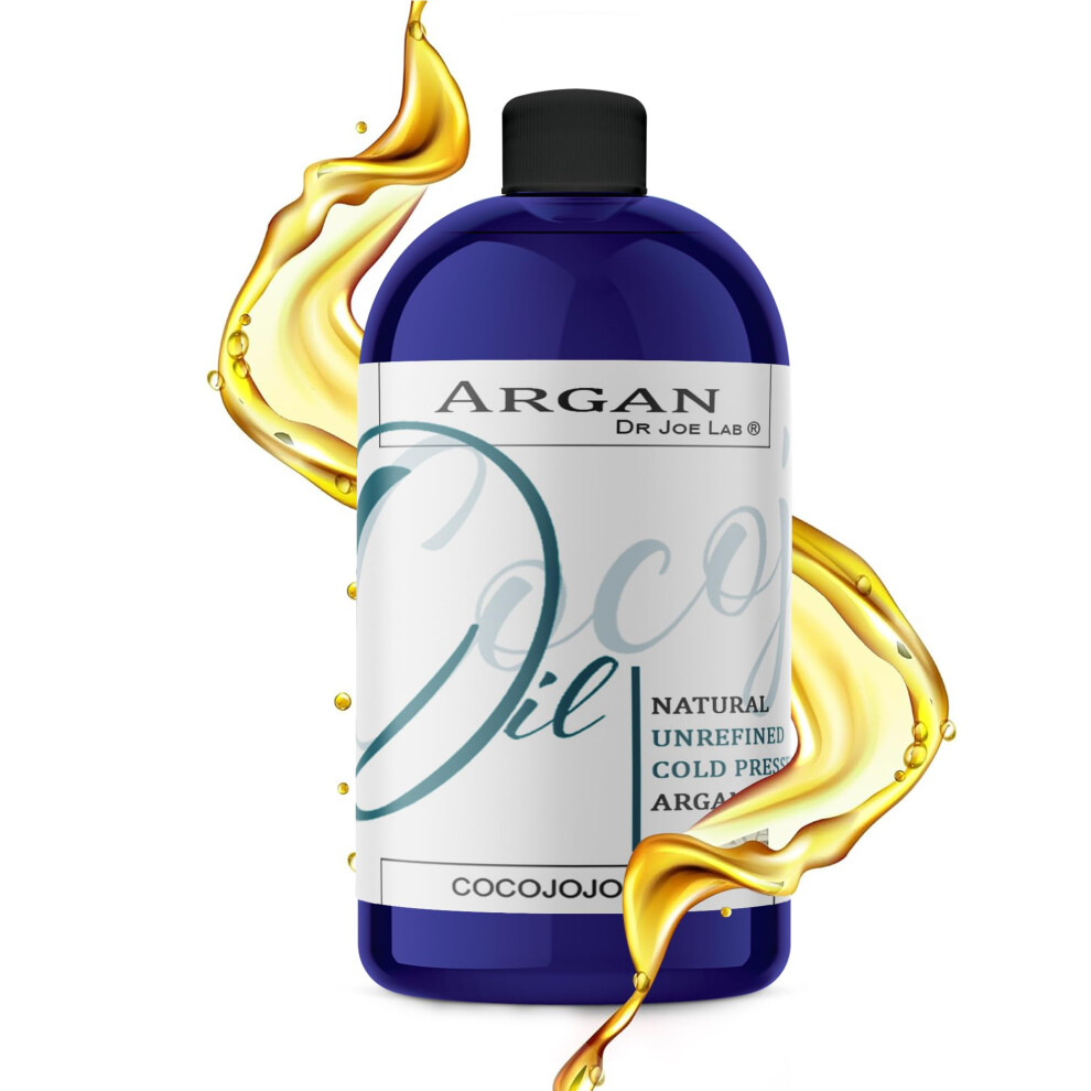 Cocojojo Argan Oil -Cold Pressed 16 Oz Pure Natural Extra Virgin Unrefined Argan Moroccan Marrakesh Oil Moisturizer Hair Face Lips Body Scalp Skin Hair