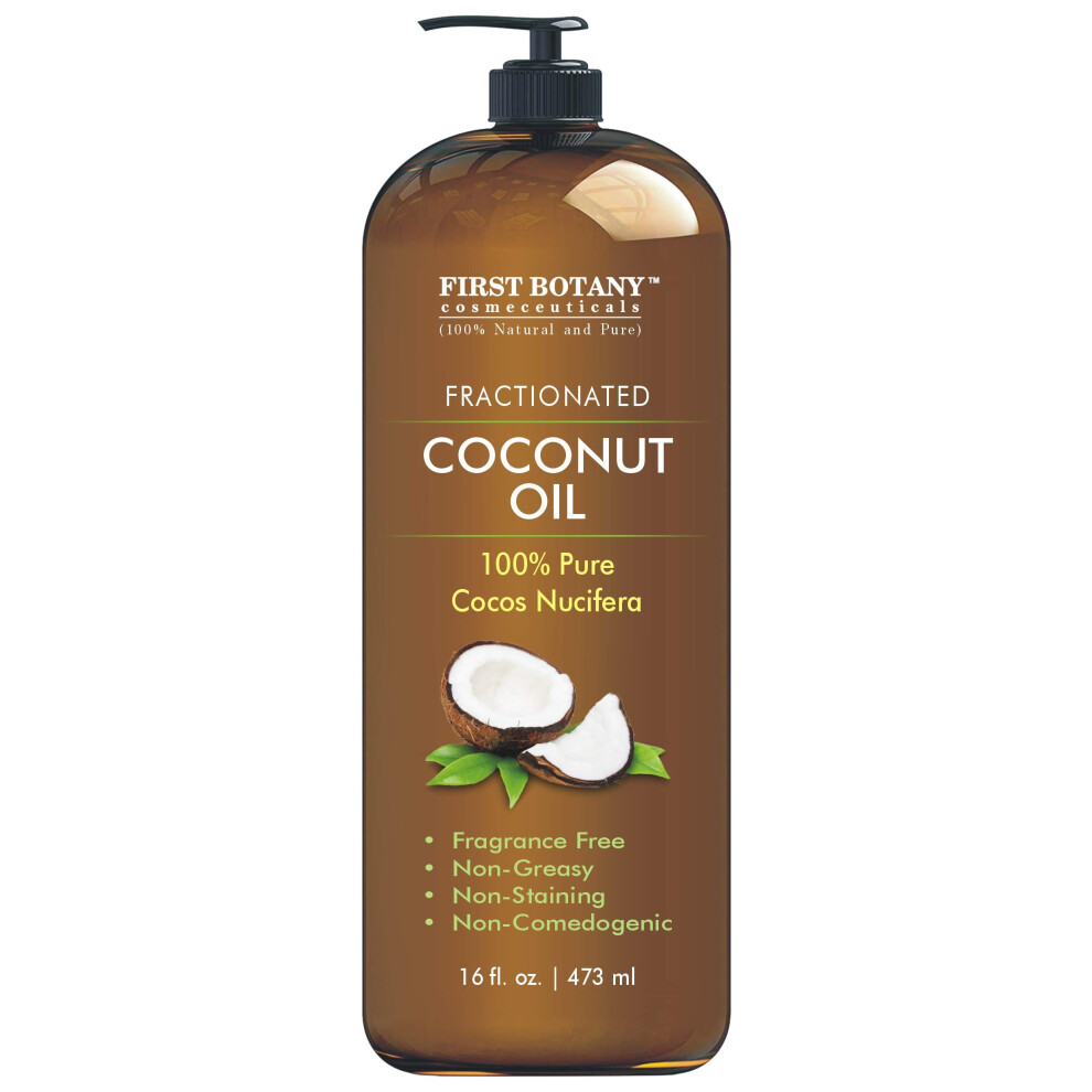 First Botany Fractionated Coconut Oil 16 Fl. Oz - 100% Natural & Pure Mct Coconut Oil For Hair Skin And Aromatherapy Carrier Oil Massage Oil Best Skin Moist