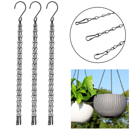 3 PCS Garden Planter Flower Pot Basket Replacement Iron Hanging Chain    hooks Set 2