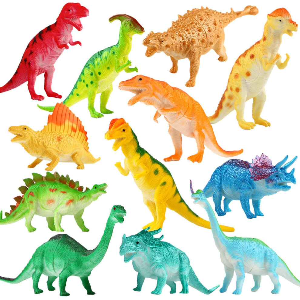 Yeonha Toys Dinosaur Figure 7 Inch Jumbo Dinosaur Toy Playset(12 Pack) Safe Material Assorted Realistic Dino Vinyl Plastic Dino Set Party Favo