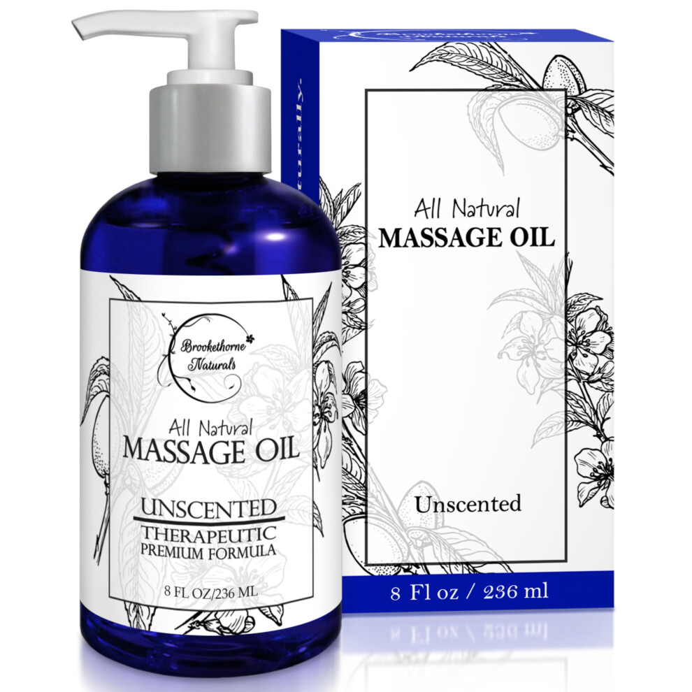 Brookethorne Natural Unscented Massage Oil For Massage Therapy - 100% Natural Body Oil With Sweet Almond Grapeseed & Jojoba For Premium Glide - Pure Carrier Blend Fo