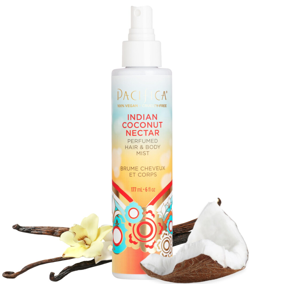 Pacifica Beauty Indian Coconut Nectar Hair Perfume & Body Spray Coconut and Creamy Vanilla Scent Natural & Essential Oils Alcohol Free Clean