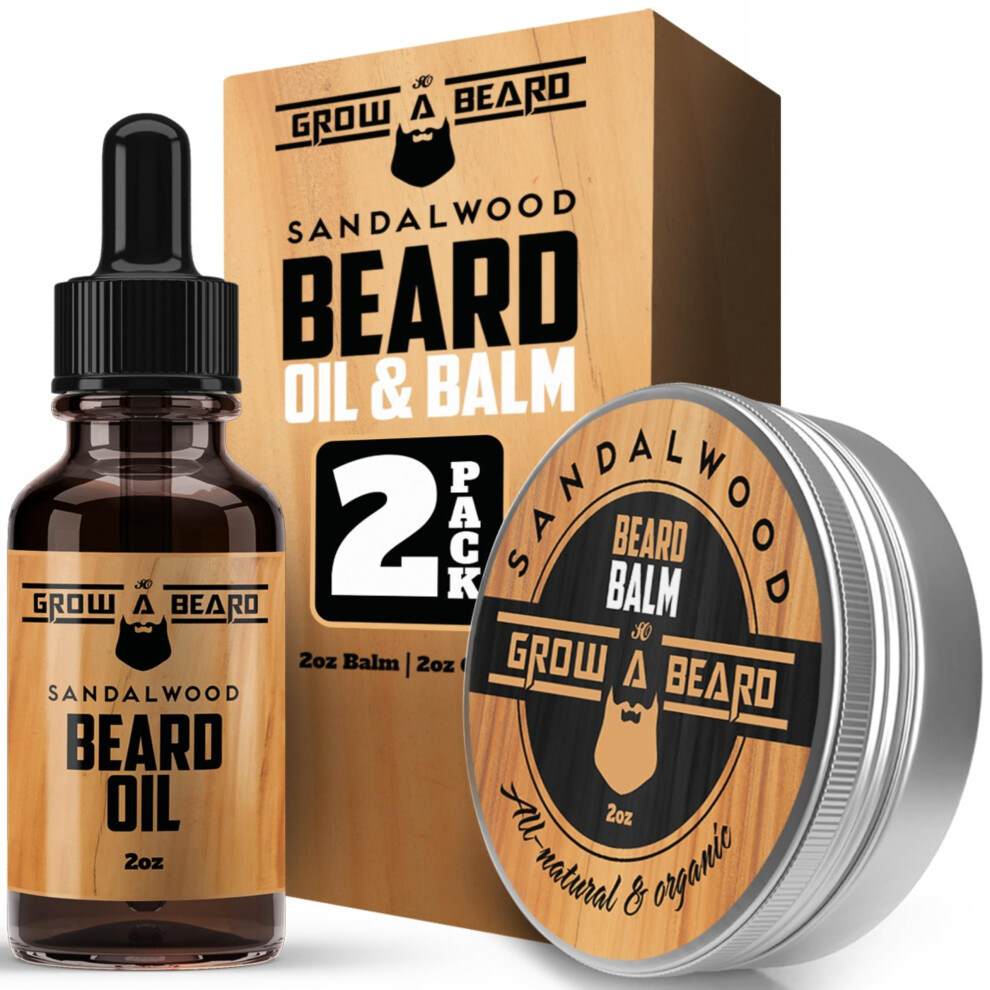 Beard Oil and Balm Set for Men - All-Natural Sandalwood & Citrus Scent For Beard Growth and Care (2 Pack of 2 oz)