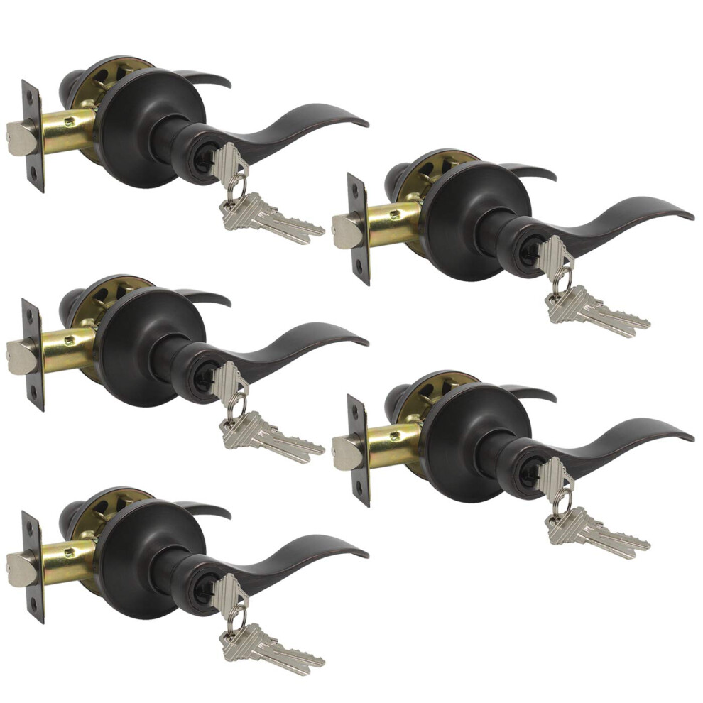 Gobrico Combo Oil Rubbed Bronze Keyed-Alike Entry Door Locks Wave Handle Lever With Same Key 5Pack 716788081543
