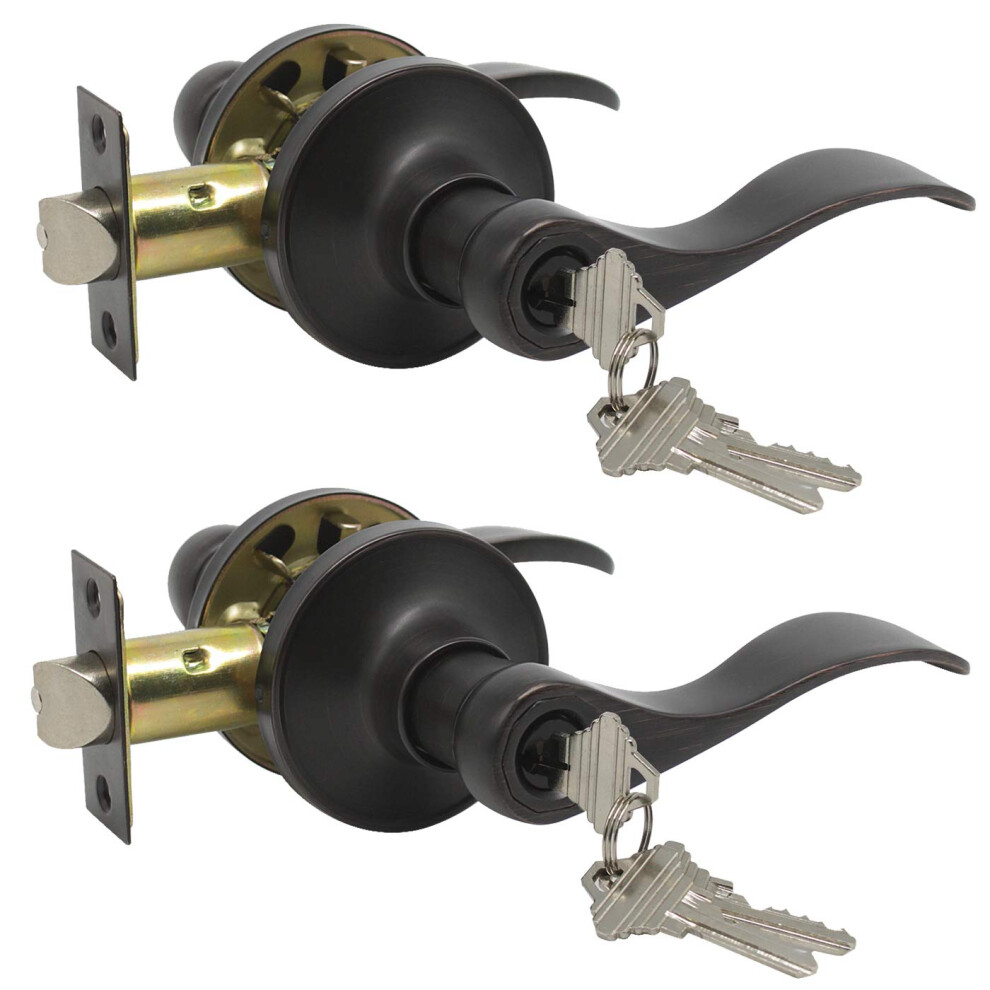 Gobrico Oil Rubbed Bronze Keyed-Alike Entry Door Locks Wave Handle Lever With Same Key 2Pack 716788979406