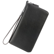 Lavemi RFID-blokerende 100 % l?der til kvinder med lynl?s med stor kapacitet rundt om pung Telefonholder Clutch rejsetaske-armb?nd (stor st?rrels