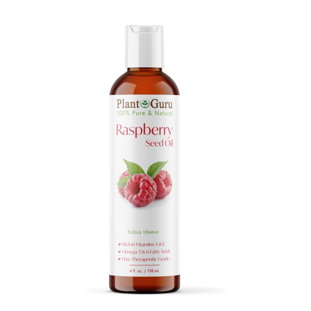Plant Guru Red Raspberry Seed Oil 4 Fl. Oz. Cold Pressed Unrefined 100% Pure & Natural Carrier - Ideal For Skin Face Body And Hair Moisturizer. Great For