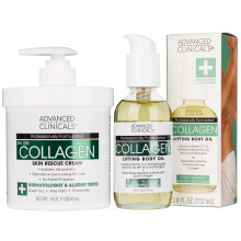 Advanced Clinicals Kollagen-Krperl + unparfmierte Kollagencreme, Krperlotion und Gesichtscreme, 2-teiliges Beauty-Hautpflegeset fr Frauen und M
