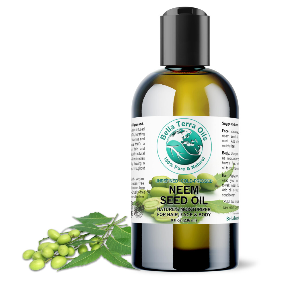 Huiles Bella Terra - Huile De Graines De Neem Biologique 8 Oz - Exploitant La Puissance Des Graines De Neem Biologique Riches En Acide St Arique-image
