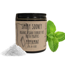Semplicemente cheyoney rimprovera il fluoro vegano fluoruro a polvere di menta piperita in vetro baratto.