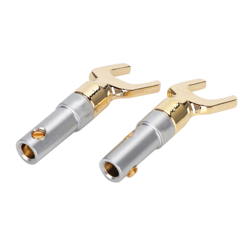 2Pcs U Spade Speaker Plug Audio Screw Fork Connector Jack Adapter Gold Plated Pure Copper 9371324577594