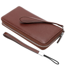 Lavemi feminino com bloqueio de RFID 100% couro, grande capacidade, zper em torno da carteira, suporte para telefone, bolsa de viagem, pulseira