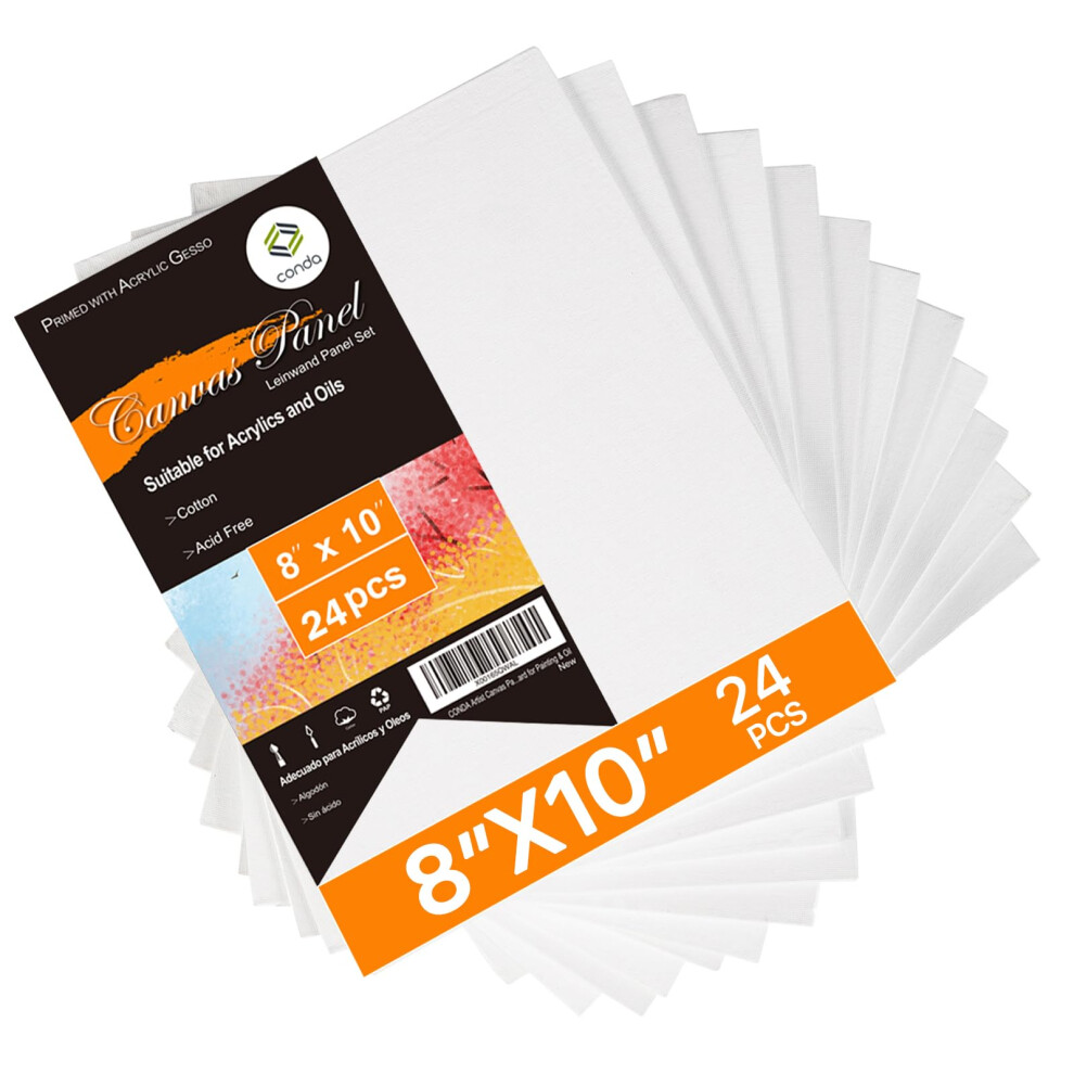 Conda Canvas Board 8 X 10 Inch 24 Pack Canvases For Painting 100% Cotton Canvas For Drawing Gesso Primed Acid-Free Artist Canvas Panels For A