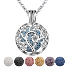 INFUSEU Sakura Tree Aromaterapihalsband, Diffuser Locket med 7 Lava Stenar och 24" Kedja
