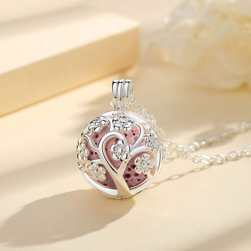 INFUSEU Sakura Tree Aromaterapihalsband, Diffuser Locket med 7 Lava Stenar och 24" Kedja 1