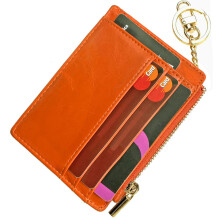 Porta-carto de crdito Woogwin Slim RFID para mulheres, mini bolsa carteira de bolso frontal com chaveiro (laranja leo)
