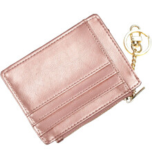 woogwin Slim RFID Credit Card Holder for Women Mini Front Pocket Wallet Purse With Keychain(Oil Rose Gold)