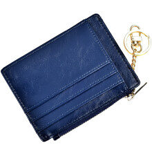 woogwin Slim RFID Credit Card Holder for Women Mini Front Pocket Wallet Purse With Keychain(Oil Dark Blue)