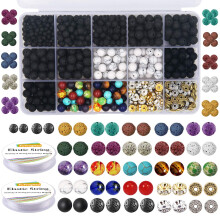 EuTengHao 715 Stck Lavaperlen, Stein, Gesteinsperlen, Glasperlen, Armbandherstellungsset mit Chakra-Perlen, Abstandshalterperlen, Armband, elastisch