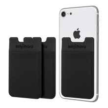 Sinjimoru Basic Cell Phone Wallet Stick on  Card Holder for Back of Phone Working as Adhesive Stretchy iPhone Wallet. Sinji Pouch Basic 2 Black 3
