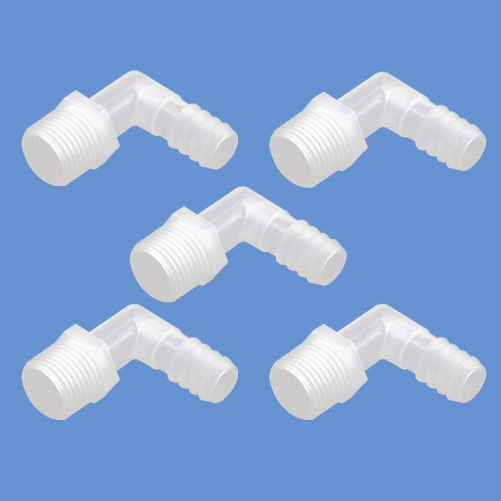 Quickun Hose Barb Fitting Elbow  1/2"""" Hose Barb x 3/4"""" Male NPT Barbed Adapter for Fuel/AIR/Water/Oil/Gas/WOG(Pack of 5)