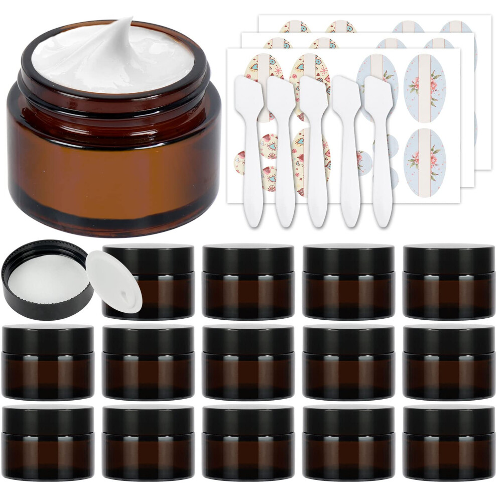 15 Stuks 1 Oz Lege Amberkleurige Glazen Potten 30 Ml Ronde Hervulbare Cosmetische Container Opslagpotten Met Binnenvoering En Zwarte Deksels Perfecte-image