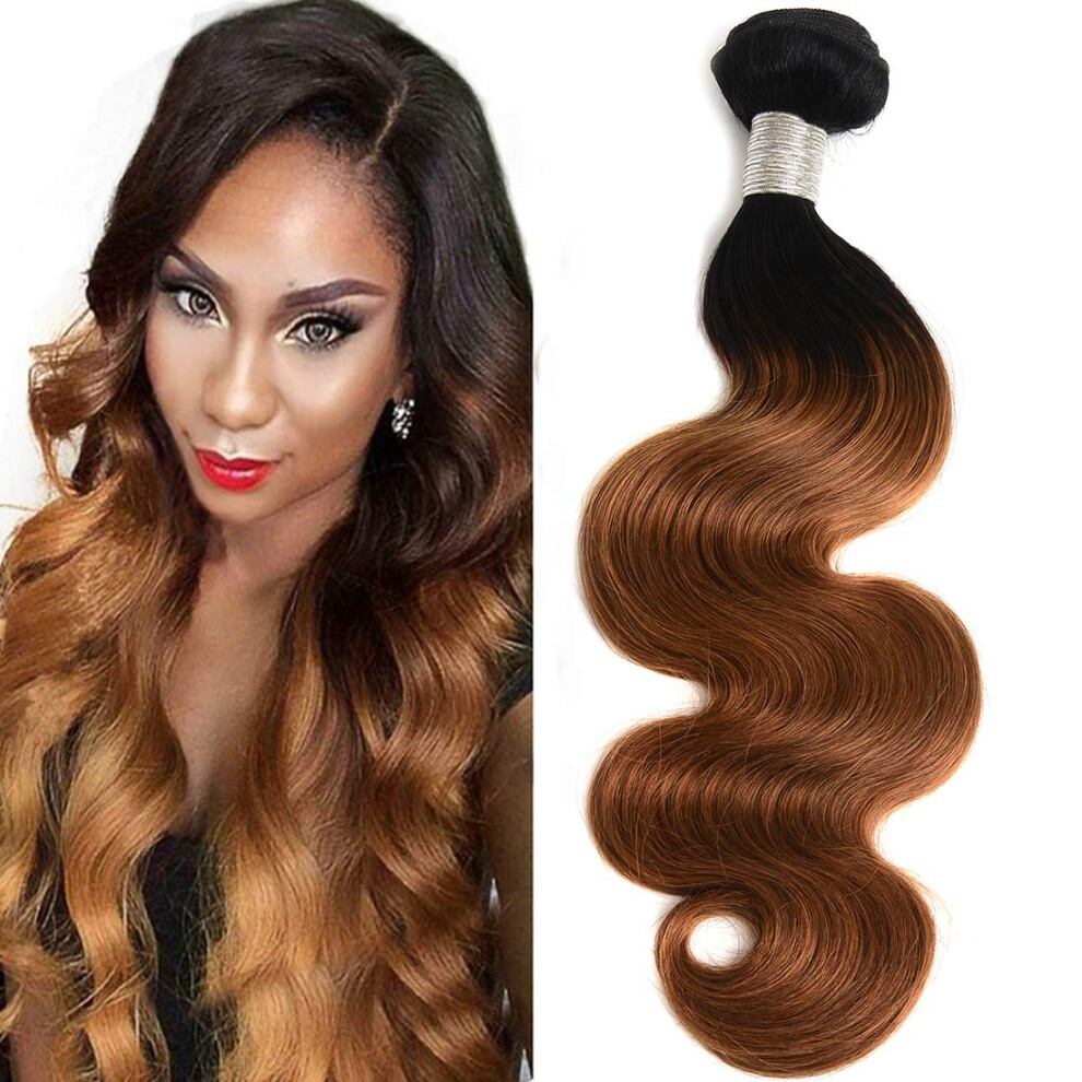 Autto Unisex Ombre Human Hair Bundles Brazilian 1B/30 Two Tone Ombre Body Wave Human Hair One Bundle 20Inch 100% Unprocessed Virgin Hair Bundles Weaves Extens